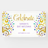 Bat Mitzvah Paarse Gold Foil Script Tree of Life Spandoek (Horizontaal)
