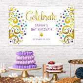 Bat Mitzvah Paarse Gold Foil Script Tree of Life Spandoek