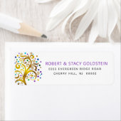 Bat Mitzvah Paarse Gouden Boom o Leven Retouradres Etiket (Insitu)