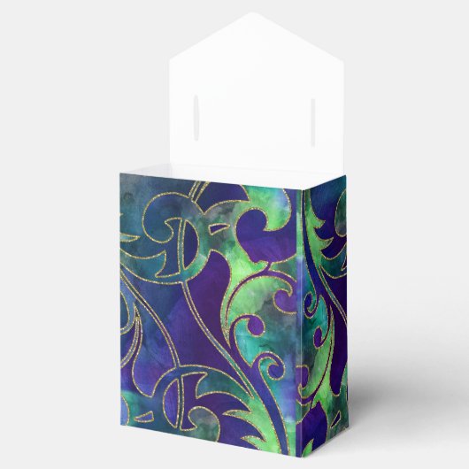 Bat Mitzvah Paarse Green Waterverf Gold Accents Bedankdoosjes (Geopend)