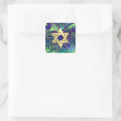 Bat Mitzvah Paarse Green Waterverf Gold Accents Vierkante Sticker (Tas)