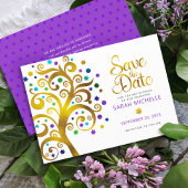 Bat Mitzvah Paarse met Gold Script Tree of Life Save The Date
