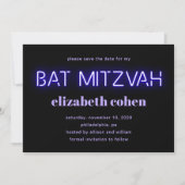 Bat Mitzvah Paarse Neon licht de datum op Kaart (Voorkant)
