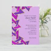 Bat Mitzvah Paarse roze ster van David Invitat Kaart (Staand voorkant)