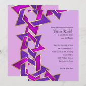 Bat Mitzvah Paarse roze ster van David Invitat Kaart (Voorkant / Achterkant)