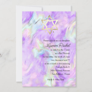 Bat Mitzvah Paarse Tie Dye Design Invitation Kaart