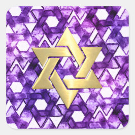 Bat Mitzvah Paarse Tones Star Damask Vierkante Sticker
