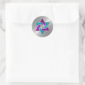Bat Mitzvah Paarse Turquoise Star David Silver Ronde Sticker (Tas)