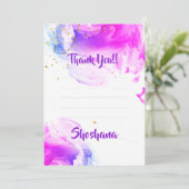 Bat Mitzvah Paarse Waterverf Glitter Blank Bedankkaart (Staand voorkant)