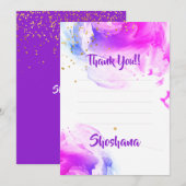 Bat Mitzvah Paarse Waterverf Glitter Blank Bedankkaart (Voorkant / Achterkant)