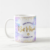 Bat Mitzvah Paarse Waterverf Gold Script Confetti Koffiemok (Links)