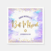 Bat Mitzvah Paarse Waterverf Gold Script Confetti Servet (Voorkant)