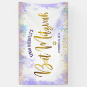 Bat Mitzvah paarse waterverf goud folie schrift Spandoek (Verticaal)