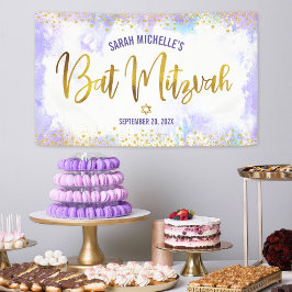 Bat Mitzvah paarse waterverf goud folie schrift Spandoek