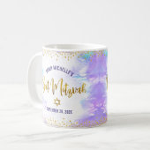 Bat Mitzvah Paarse Waterverf Gouden Schrift Confet Koffiemok (Voorkant links)