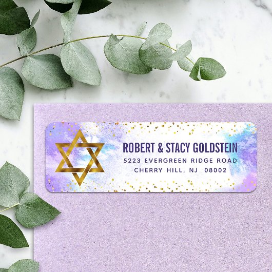 Bat Mitzvah paarse waterverf return address Etiket