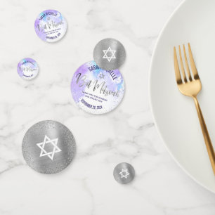 Bat Mitzvah Paarse Waterverf Silver Foil Script Confetti