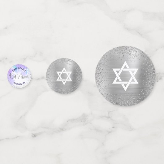 Bat Mitzvah Paarse Waterverf Silver Foil Script Confetti (Achterkanten)