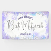 Bat Mitzvah Paarse Waterverf Silver Foil Script Spandoek (Horizontaal)