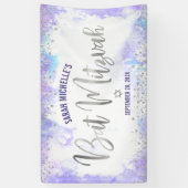 Bat Mitzvah Paarse Waterverf Silver Foil Script Spandoek (Verticaal)