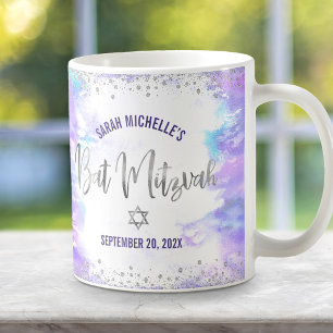 Bat Mitzvah Paarse Waterverf Zilver Schrift Modern Koffiemok