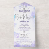 Bat Mitzvah Paarse Waterverf Zilveren Script Party All In One Uitnodiging (Binnen)