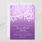 Bat Mitzvah Paarse Witte Sparkly Lights Kaart (Voorkant)