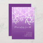 Bat Mitzvah Paarse Witte Sparkly Lights RSVP Kaartje (Voorkant / Achterkant)