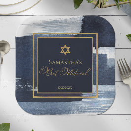 Bat Mitzvah Paper Bord | Waterverf Abstract Blauw