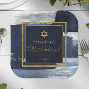 Bat Mitzvah Paper Bord   Waterverf Abstract Blauw