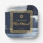 Bat Mitzvah Paper Bord | Waterverf Abstract Blauw (Voorkant)