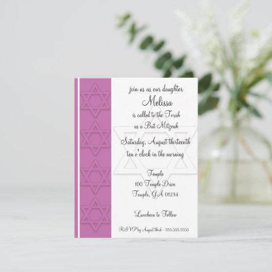 Bat Mitzvah partijuitnodiging Kaart (Staand voorkant)