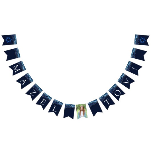 Bat Mitzvah Party Mazel Tov Navy Blue Foto Vlaggetjes (Alle)