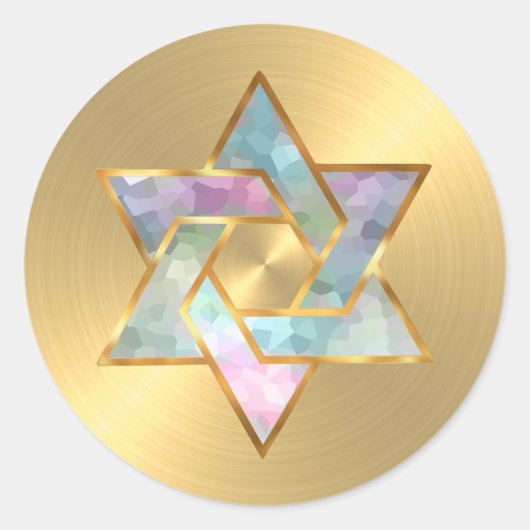 Bat Mitzvah Pastel Star van David Gold Ronde Sticker (Voorkant)