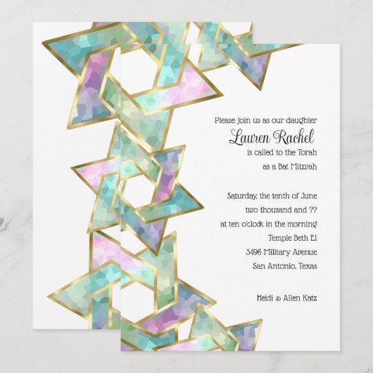 Bat Mitzvah Pastel Star van David Kaart (Voorkant / Achterkant)