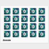 Bat Mitzvah Peacock Silver Star Paars en Blauwgroe Vierkante Sticker (Vel)