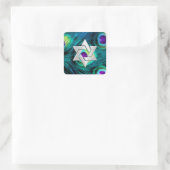 Bat Mitzvah Peacock Silver Star Paars en Blauwgroe Vierkante Sticker (Tas)