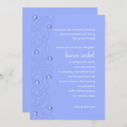 Bat Mitzvah Pearls Lace Periwinkle op elke kleur Kaart (Voorkant / Achterkant)