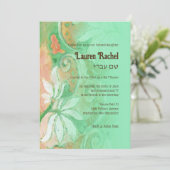 Bat Mitzvah Perzik Mint Groene Bloemen Waterverf Kaart (Staand voorkant)