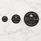 Bat Mitzvah Photo Black Gold Script Elegant Floral Confetti (Achterkanten)