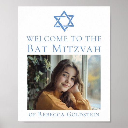 Bat Mitzvah Photo Blue Star of David Party Poster (Voorkant)