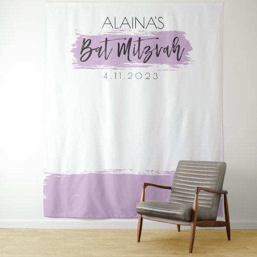 Bat Mitzvah Photo Booth Party Backdrop Lavender Wandkleed (In situ)
