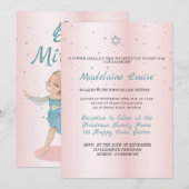 Bat Mitzvah Pink Blue Silver Kaart (Voorkant / Achterkant)