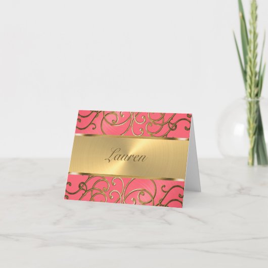 Bat Mitzvah Pink en Gold Filigree Swirls Kaart (Voorkant)