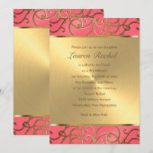 Bat Mitzvah Pink en Gold Filigree Swirls Kaart (Voorkant / Achterkant)
