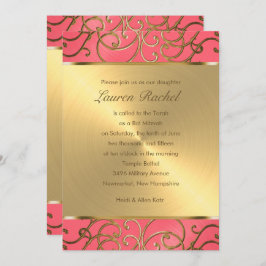 Bat Mitzvah Pink en Gold Filigree Swirls Kaart