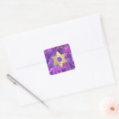 Bat Mitzvah Pink en Paarse Waterverf Damask Vierkante Sticker (Envelop)