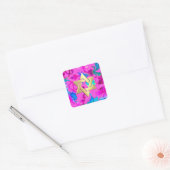 Bat Mitzvah Pink en Turquoise Painted Damask Vierkante Sticker (Envelop)