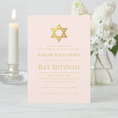 Bat Mitzvah Pink & Faux Gold Star of David Simple  Kaart