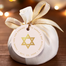 Bat Mitzvah Pink Faux Gold Star of David Thank You